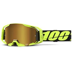 Очила за мотокрос 100% ARmatic Neon Yellow със златист истински плексиглас