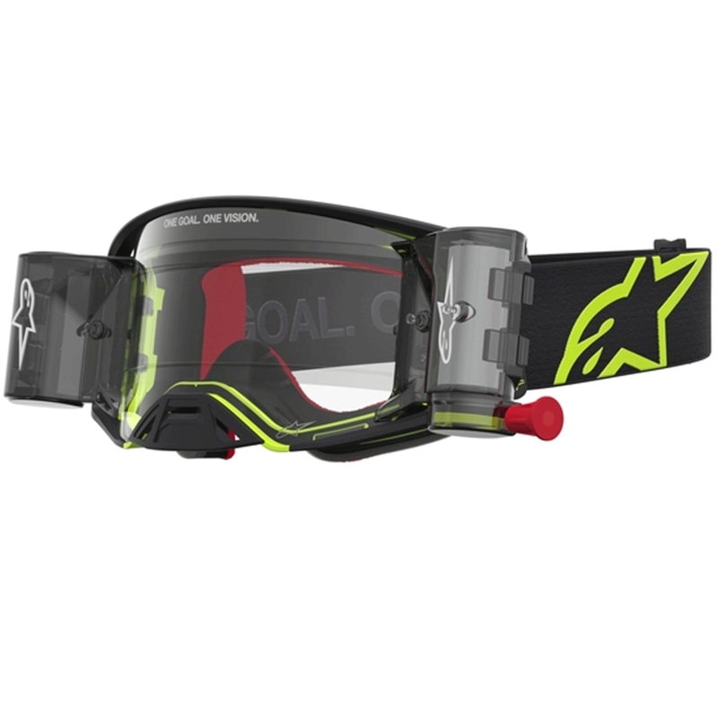Мотокрос очила Alpinestars Supertech Firma черно-флуоресцентно жълто с прозрачен плексиглас