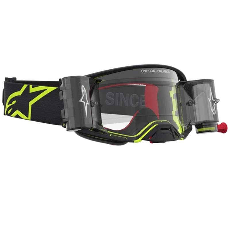 Мотокрос очила Alpinestars Supertech Firma черно-флуоресцентно жълто с прозрачен плексиглас