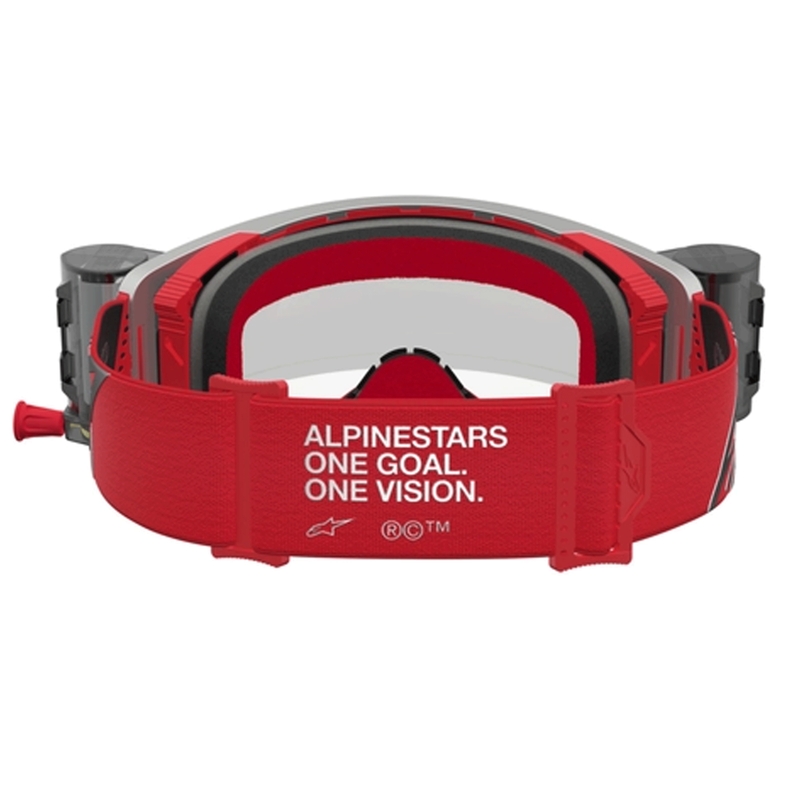Мотокрос очила Alpinestars Supertech Firma червено-сребристи с прозрачен плексиглас