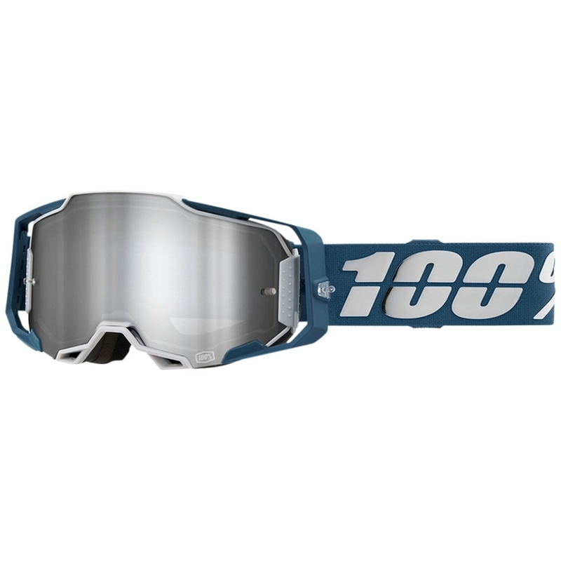 Очила за мотокрос 100% ARMEGA Albar сиво-синьо (сребрист плексиглас)