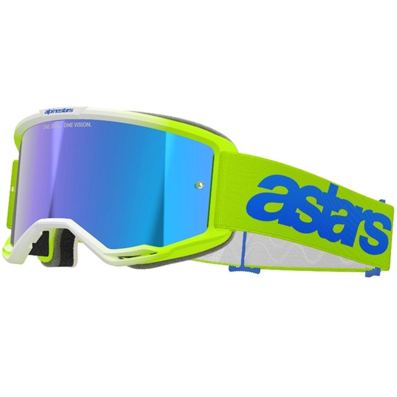 Alpinestars Vision 5 Blaze флуорово жълто-сини очила за мотокрос с огледален син плексиглас