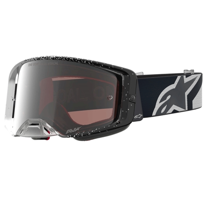 Мотокрос очила Alpinestars Supertech бяло-черно с огледално-сребрист плексиглас