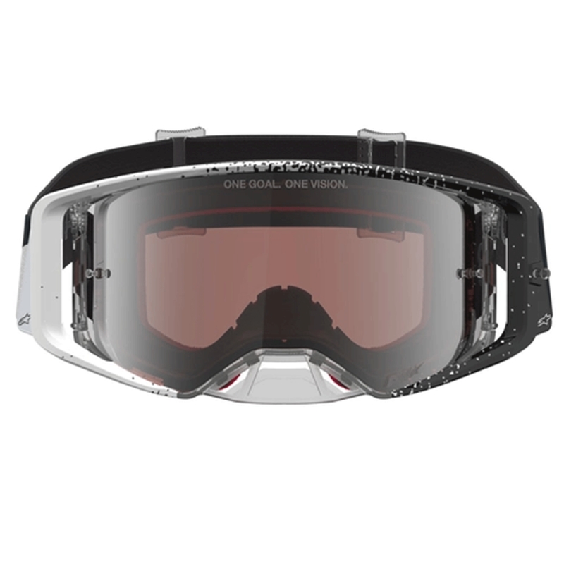 Мотокрос очила Alpinestars Supertech бяло-черно с огледално-сребрист плексиглас
