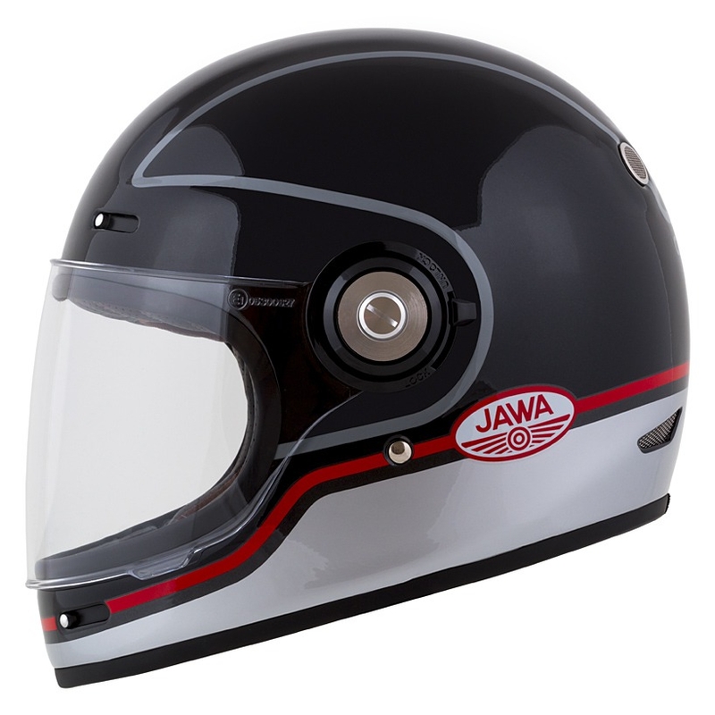 Мотоциклетна каска Cassida Fibre Jawa Sport, черно-сребристо-червено, 2 - II. качество