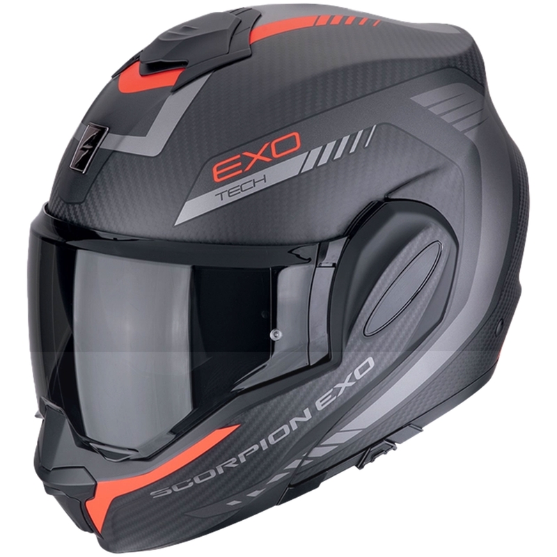 Сгъваема мотоциклетна каска Scorpion EXO-TECH EVO CARBON COSY матово черно-червена - II. качество