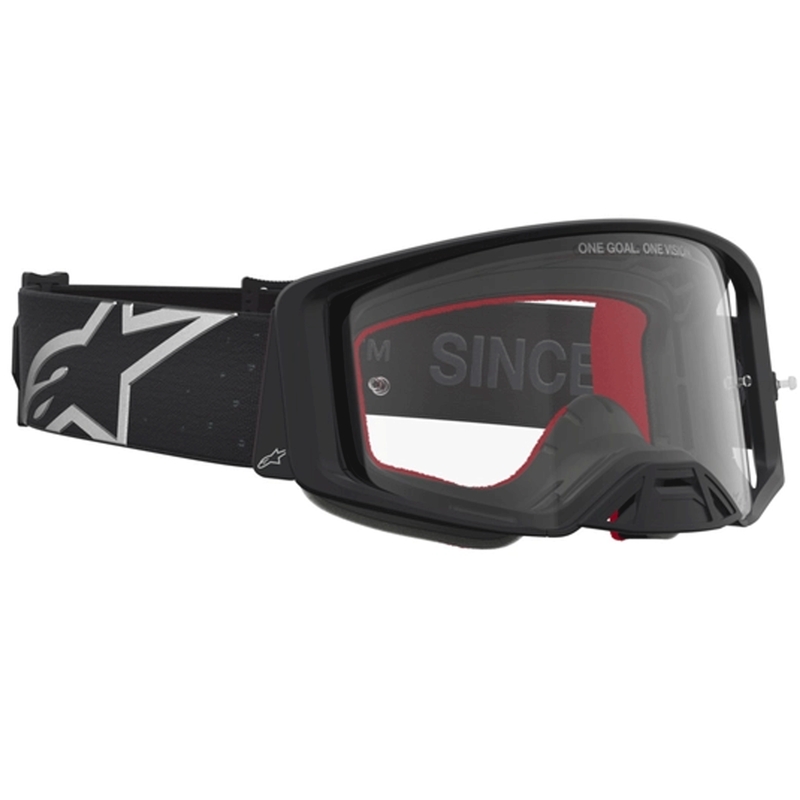 Мотокрос очила Alpinestars Supertech Vesta, черно-сребристи с прозрачен плексиглас