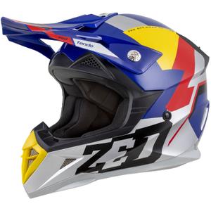 Каска за мотокрос ZED X1.9 Tendo pearl синьо-червено-жълто-сребристо - II. качество