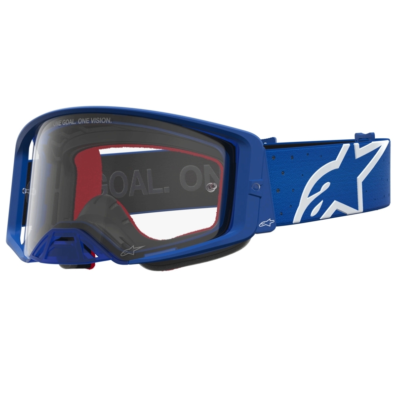 Мотокрос очила Alpinestars Supertech Vesta синьо-бели с прозрачен плексиглас