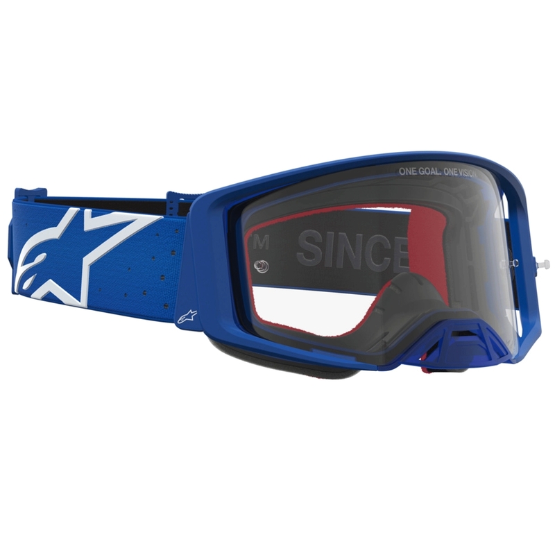 Мотокрос очила Alpinestars Supertech Vesta синьо-бели с прозрачен плексиглас
