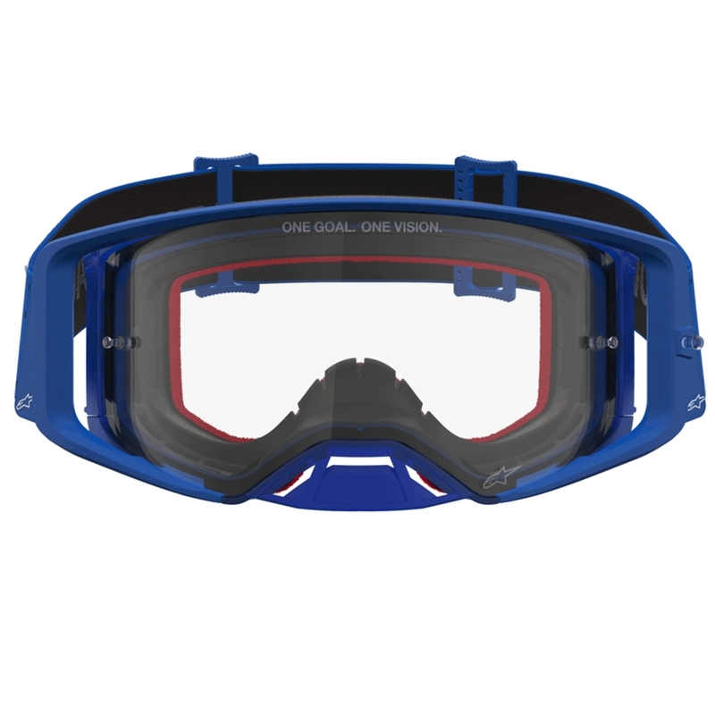 Мотокрос очила Alpinestars Supertech Vesta синьо-бели с прозрачен плексиглас