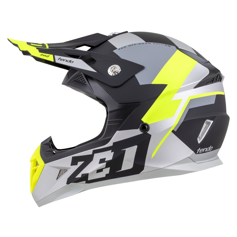 Детска каска за мотокрос ZED X1.9D TENDO матово черно-тъмно сиво-светло сиво-флуо жълто - II. качество