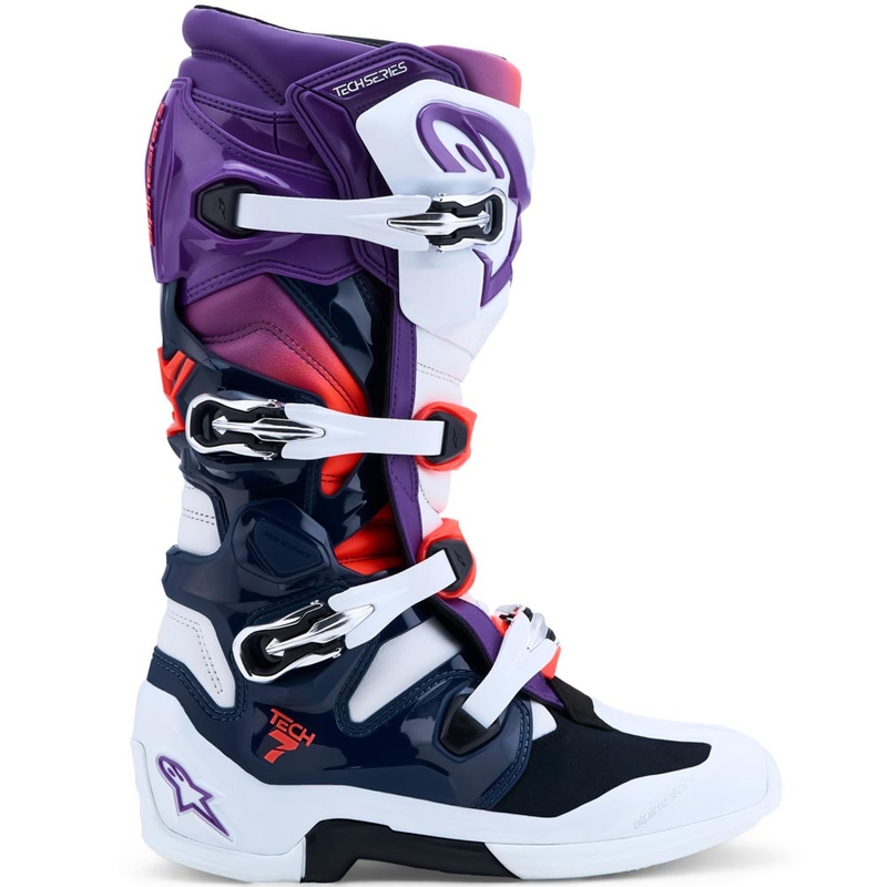 Мотокрос ботуши Alpinestars TECH 7, лилаво-бяло-тъмносиньо-флуоресцентно червено