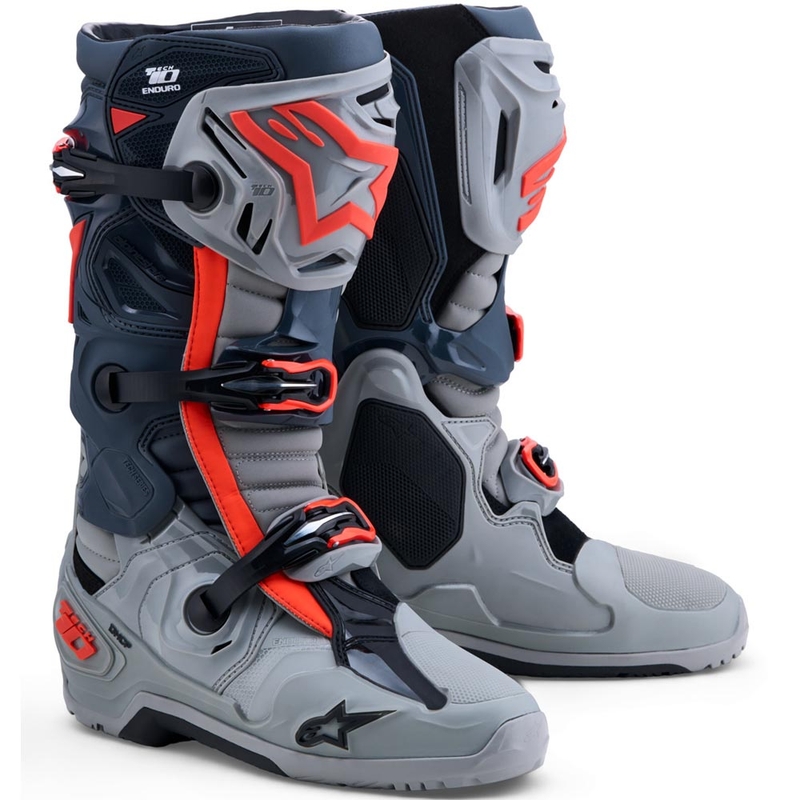 Мотоциклетни ботуши Alpinestars Tech 10 Enduro, сиви-тъмносиви-флуоресцентно червени