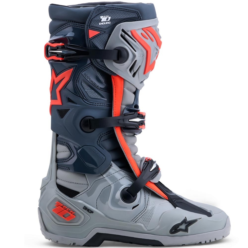Мотоциклетни ботуши Alpinestars Tech 10 Enduro, сиви-тъмносиви-флуоресцентно червени