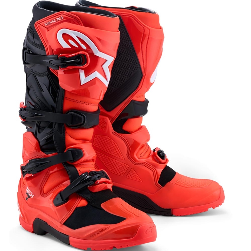 Мотоциклетни ботуши Alpinestars TECH 7 Enduro, флуоресцентно червено-черно