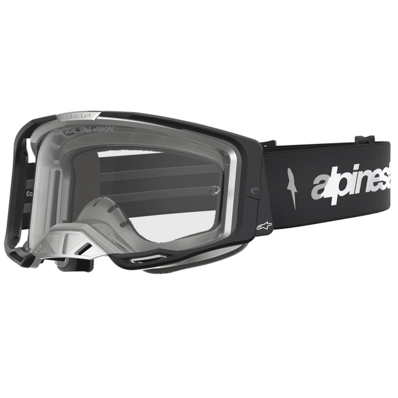 Мотокрос очила Alpinestars Vision 8 Amber, черно-сребристи с прозрачен плексиглас