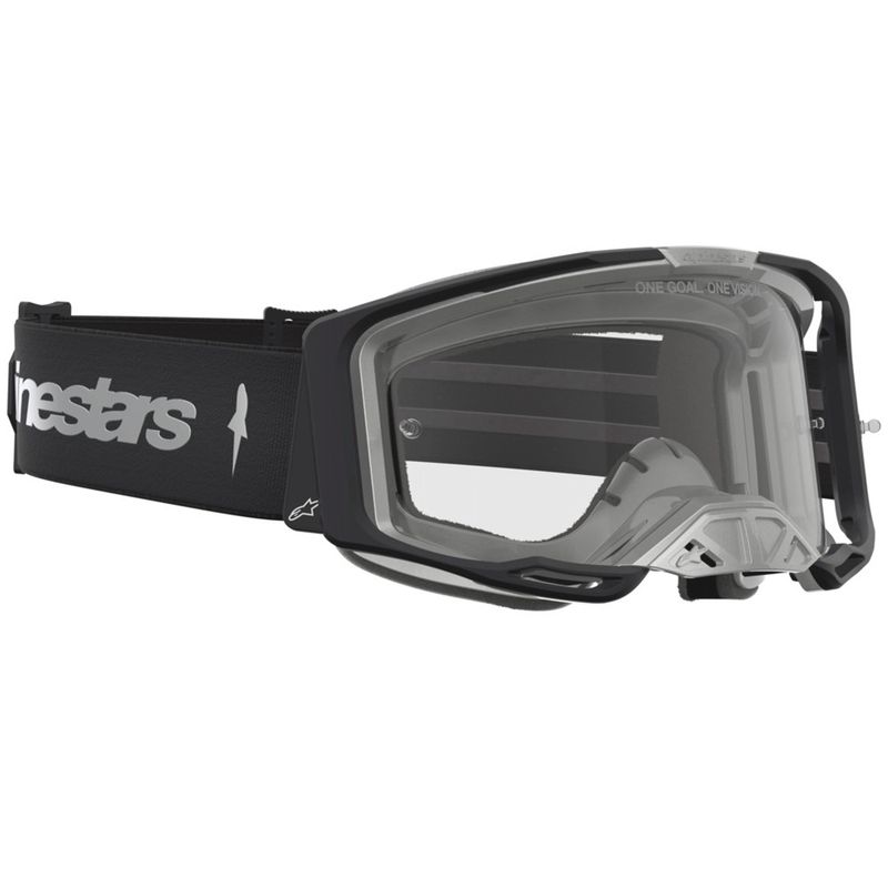 Мотокрос очила Alpinestars Vision 8 Amber, черно-сребристи с прозрачен плексиглас