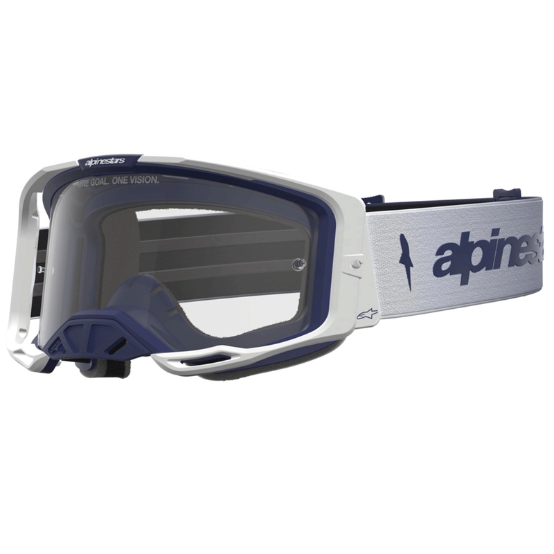 Мотокрос очила Alpinestars Vision 8 Amber синьо-бели с прозрачен плексиглас