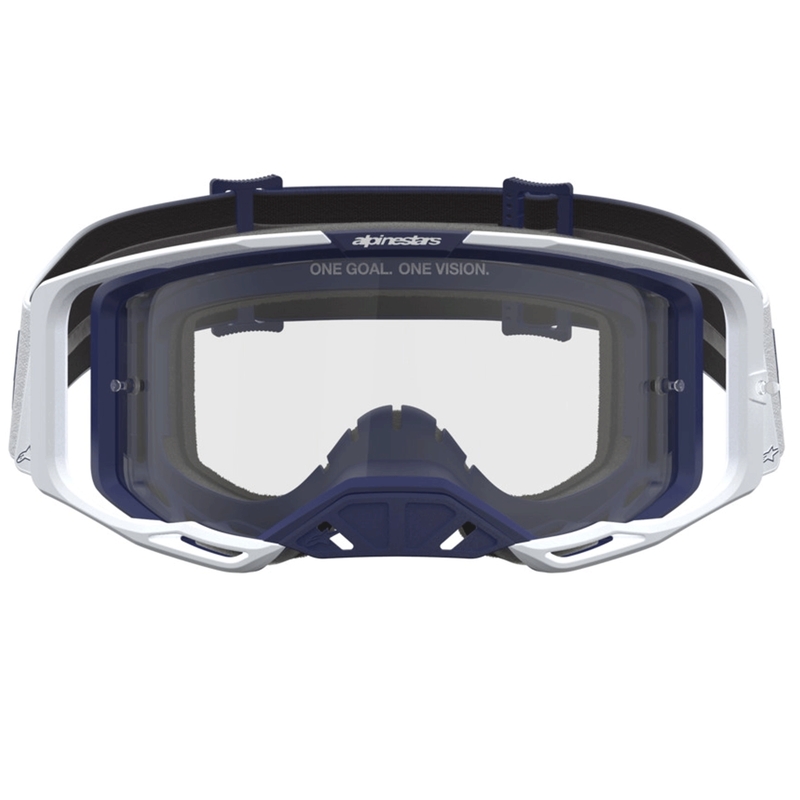 Мотокрос очила Alpinestars Vision 8 Amber синьо-бели с прозрачен плексиглас