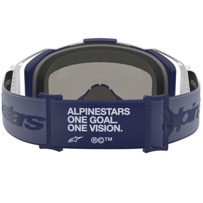 Мотокрос очила Alpinestars Vision 8 Amber синьо-бели с прозрачен плексиглас