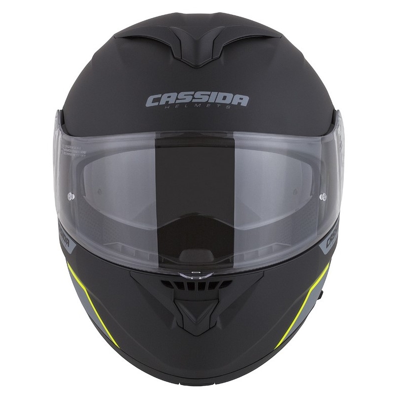 Каска за мотоциклет Cassida Compress 2.0 Refraction черно-сиво-синьо-жълта разпродажба