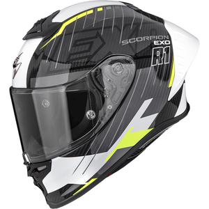 Scorpion EXO-R1 EVO II Air Surge каска за мотоциклет с пълно лице, черно-бяло-флуоресцентно жълто