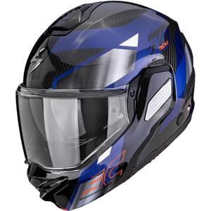 Мото каска Scorpion EXO-TECH II Carbon Drift, сгъваема, черно-сребристо-синя