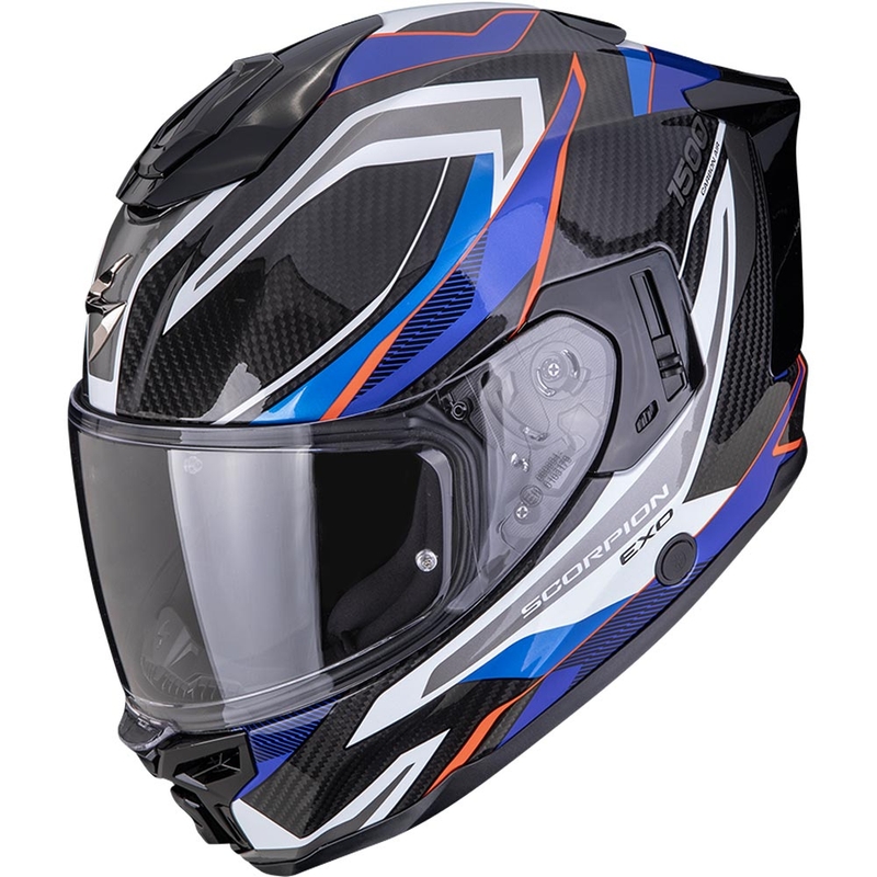 Scorpion EXO-1500 Carbon Air Hydro каска за мотоциклет с пълно лице, черно-бяло-синьо