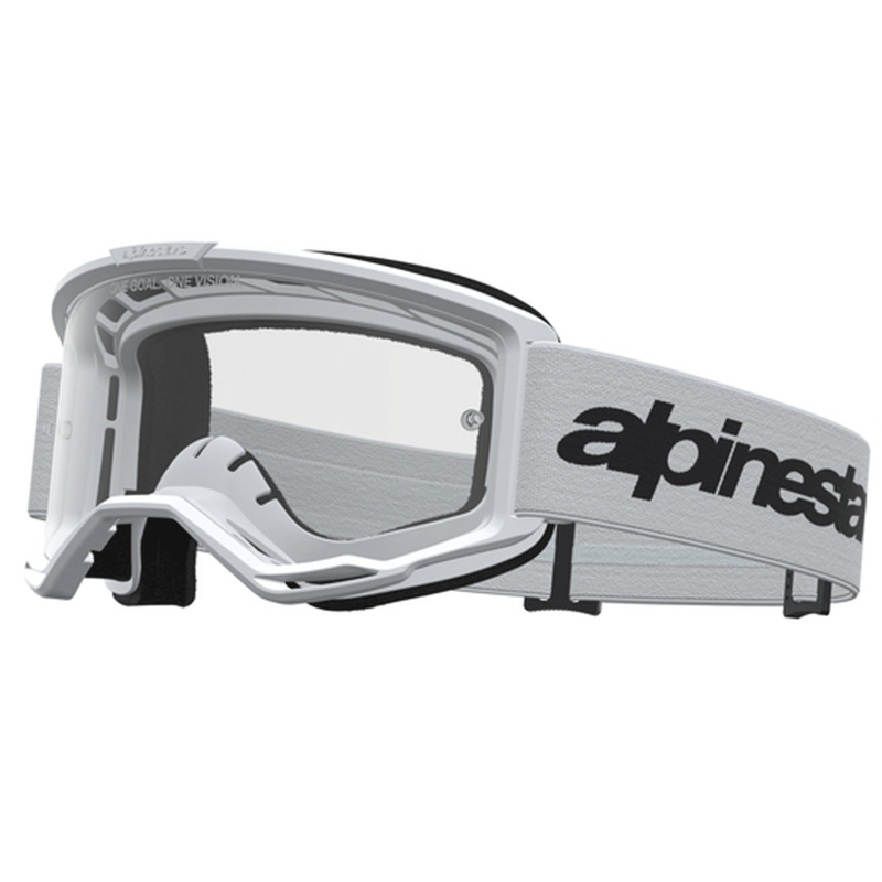 Мотокрос очила Alpinestars Vision 3 Wordmark, бяло-черни с прозрачен плексиглас