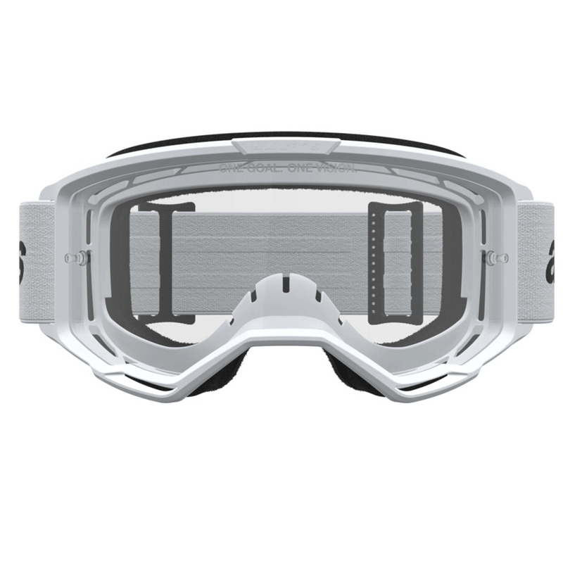 Мотокрос очила Alpinestars Vision 3 Wordmark, бяло-черни с прозрачен плексиглас