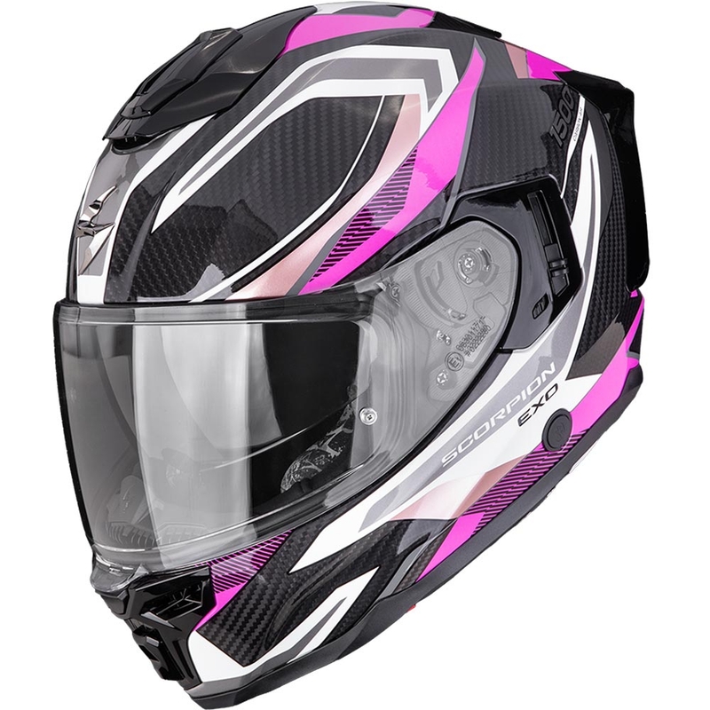 Scorpion EXO-1500 Carbon Air Hydro каска за мотоциклет с пълно лице, черно-бяло-розово