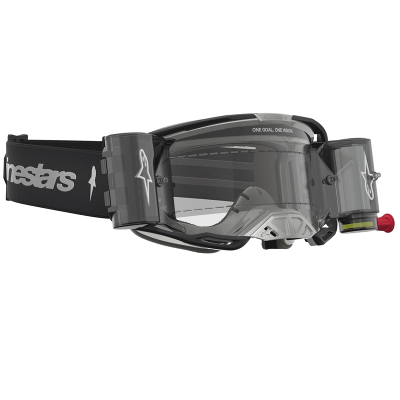 Мотокрос очила Alpinestars Vision 8 Amber Roll-Off Wide Vision, черно-сребристо