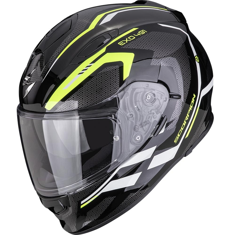 Scorpion EXO-491 KRYPTA каска за мотоциклет с пълно лице, черно-флуоресцентно жълто-бяло