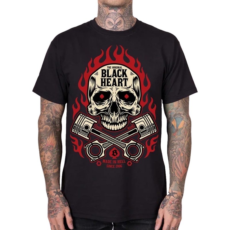 Тениска Black Heart Flame Skull черна