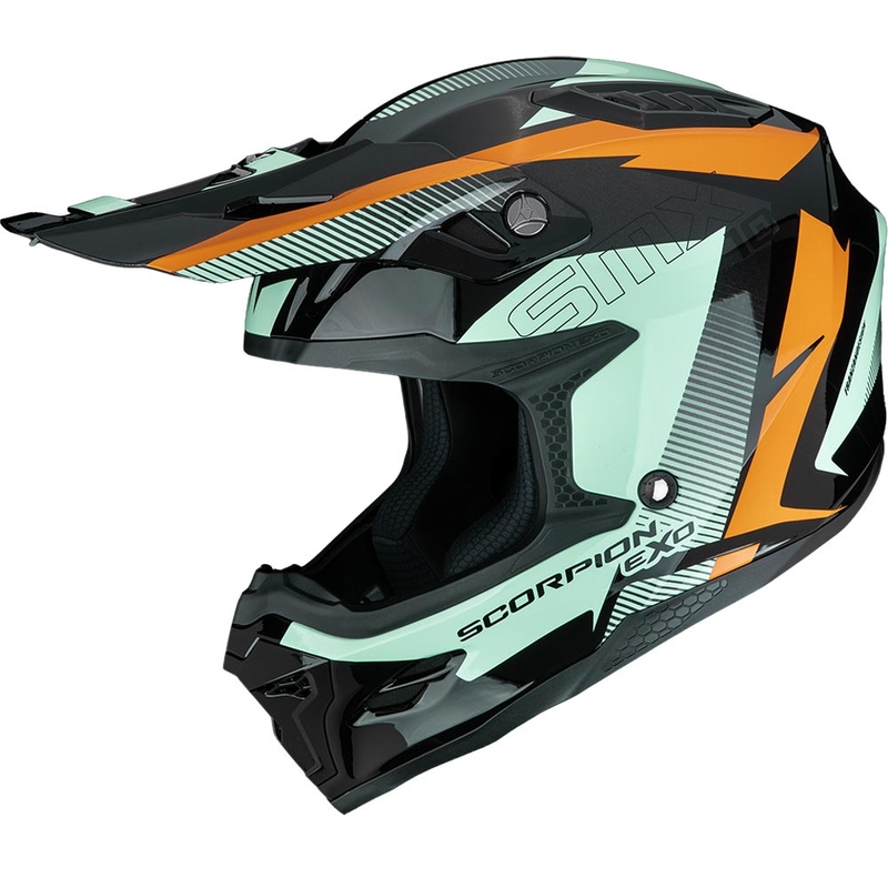 Каска за мотокрос Scorpion SMX-10 Speed, черно-оранжево-зелена