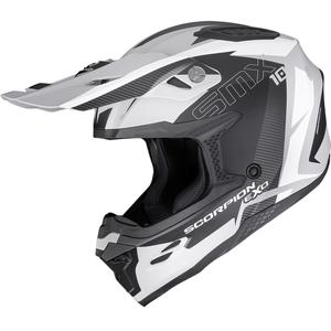 Каска за мотокрос Scorpion SMX-10 Speed, матово сиво-черно-бяла