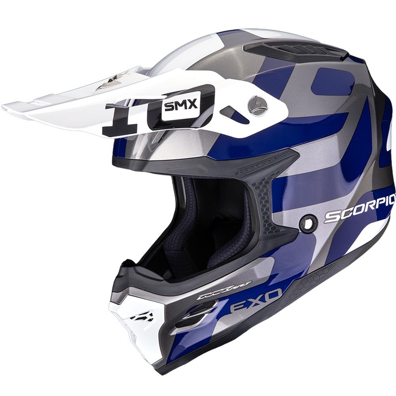 Каска за мотокрос Scorpion SMX-10 Leap, сребристо-синя