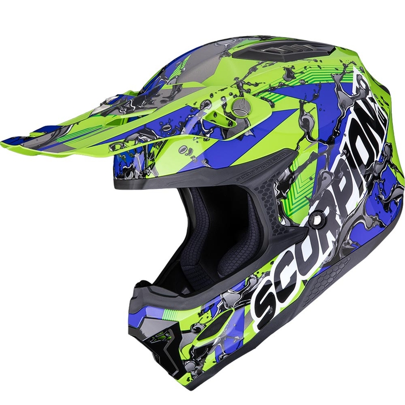 Каска за мотокрос Scorpion SMX-10 Gasoline, зелено-синьо-черна