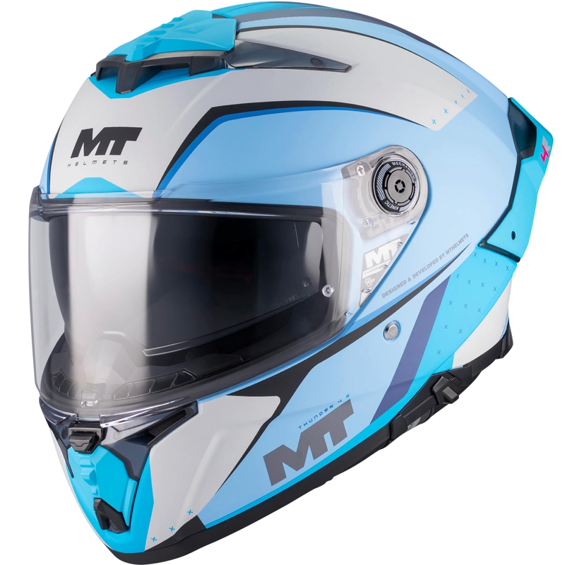 Мотоциклетна каска MT Thunder 4 R SV Wind Tunnel C7, матово синьо-сива