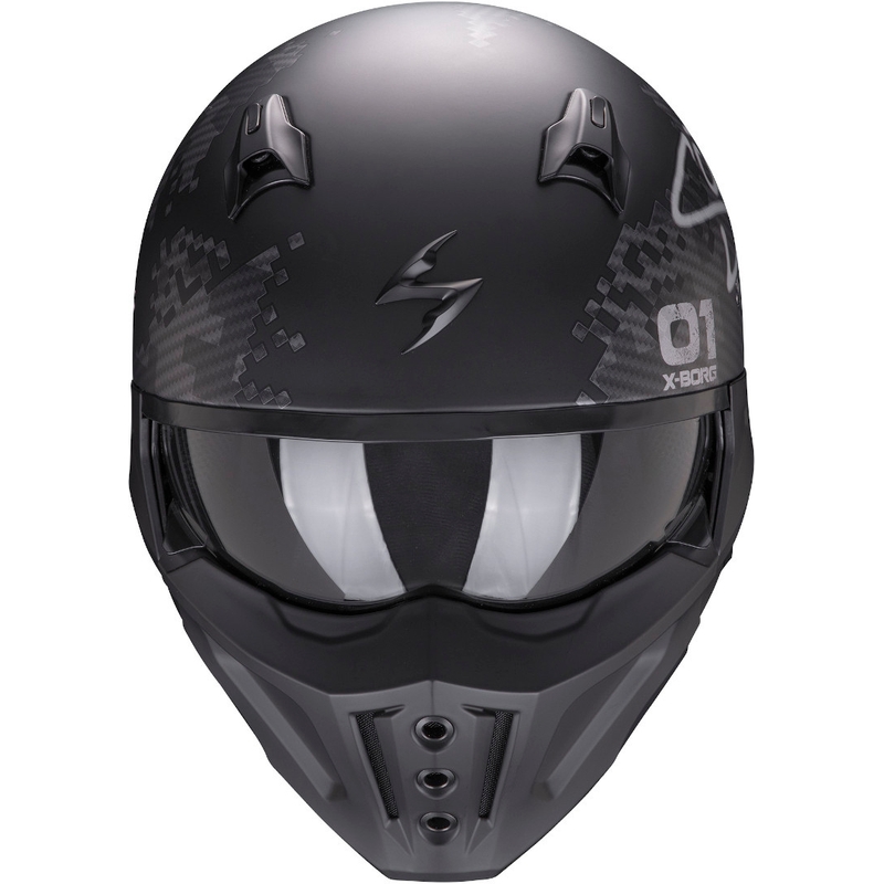 Отворена каска с маска Scorpion COVERT-X Xborg черно-сребриста