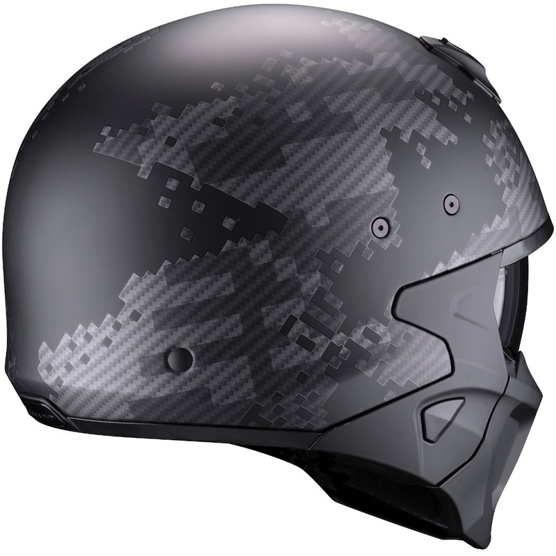 Отворена каска с маска Scorpion COVERT-X Xborg черно-сребриста
