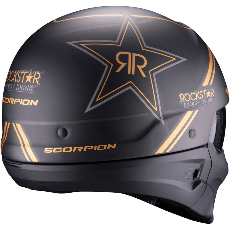 Отворена каска с маска Scorpion EXO-COMBAT EVO Rockstar черно-златиста