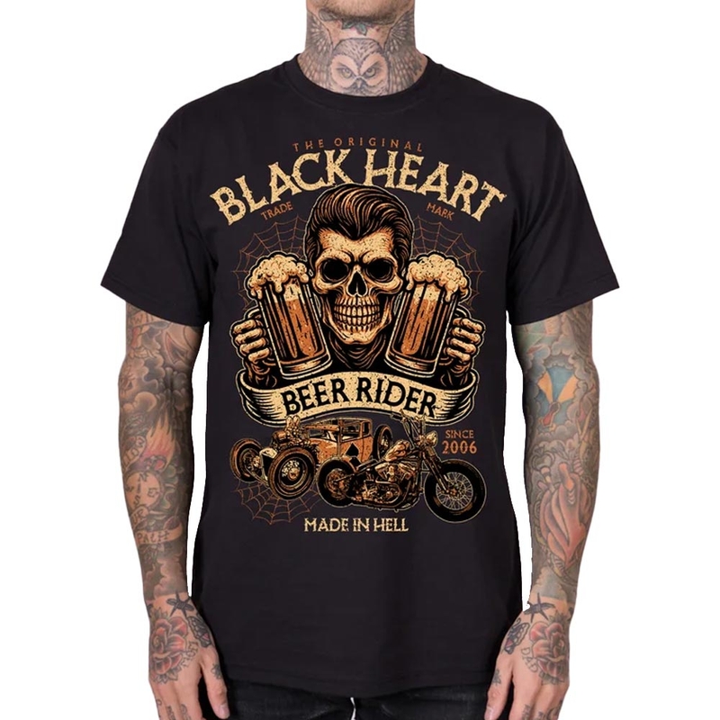 Тениска Black Heart Beer Rider черна