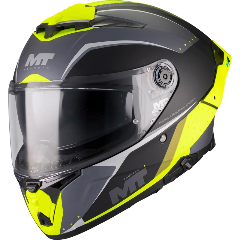Мотоциклетна каска MT Thunder 4 R SV Wind Tunnel B3 черно-сиво-флуоресцентно жълто