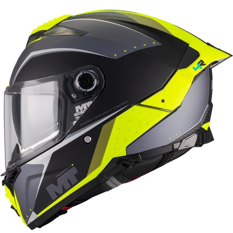 Мотоциклетна каска MT Thunder 4 R SV Wind Tunnel B3 черно-сиво-флуоресцентно жълто