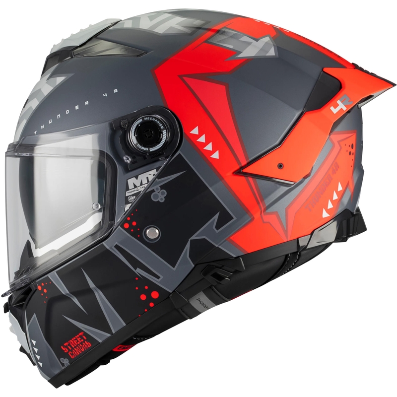 Мотоциклетна каска MT Thunder 4 R SV Canvas C5, черно-сиво-червено