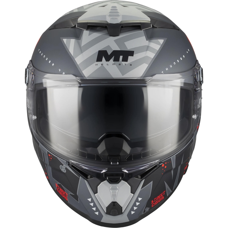 Мотоциклетна каска MT Thunder 4 R SV Canvas C5, черно-сиво-червено