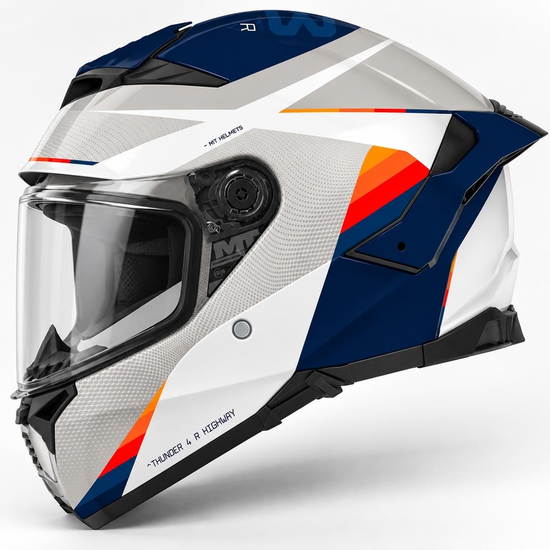 Мото каска за цял нос MT Thunder 4 R SV Highway A7 бяло-сиво-синьо
