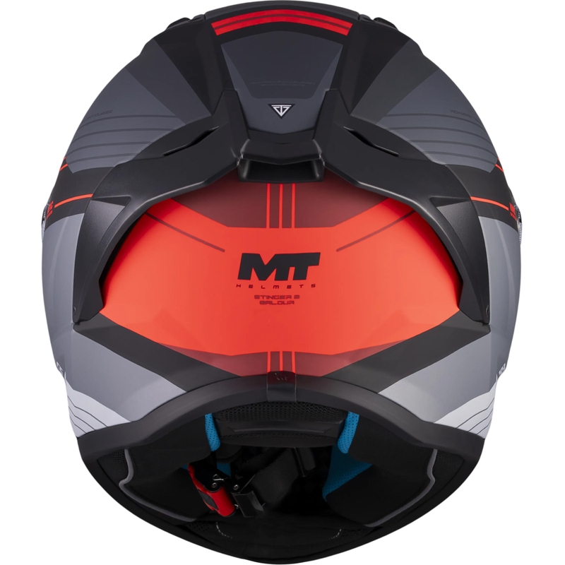 Мото каска MT Stinger 2 Baldur C15 с пълно лице, матово черно-сиво-червено